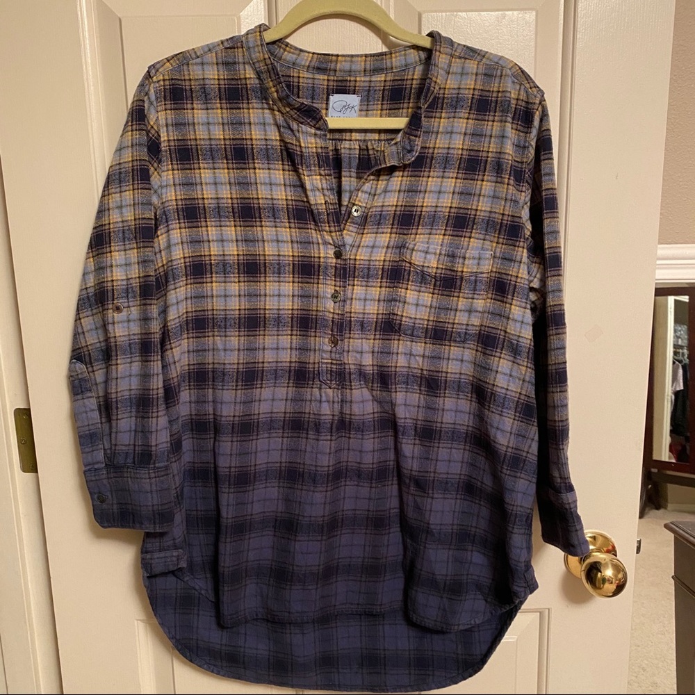Blue Flannel Button Top - Picture 2 of 6
